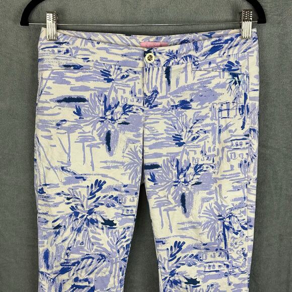 Lilly Pulitzer Kelly Ankle Pants Womens 0 Blue Palm Trees Skinny Tropical Beach - Picture 2 of 15